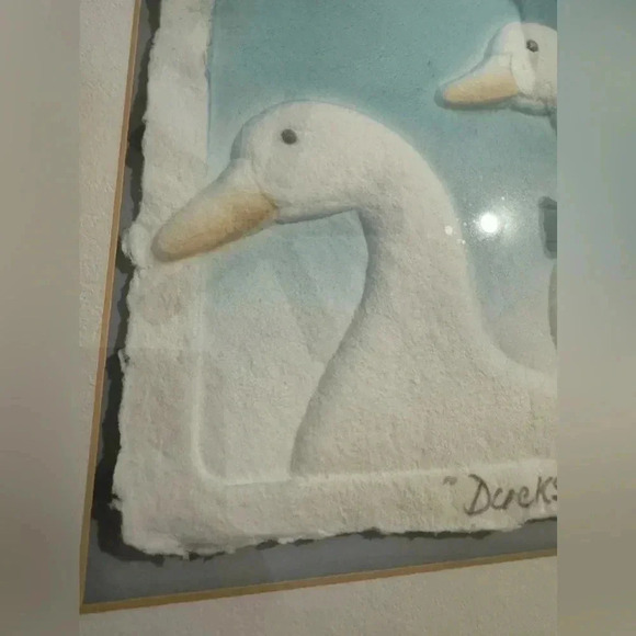 Wesley WESS Smith Ducks Hand Cast Paper Colored Framed Art MCM Signed Brass 90’s - Picture 4 of 13